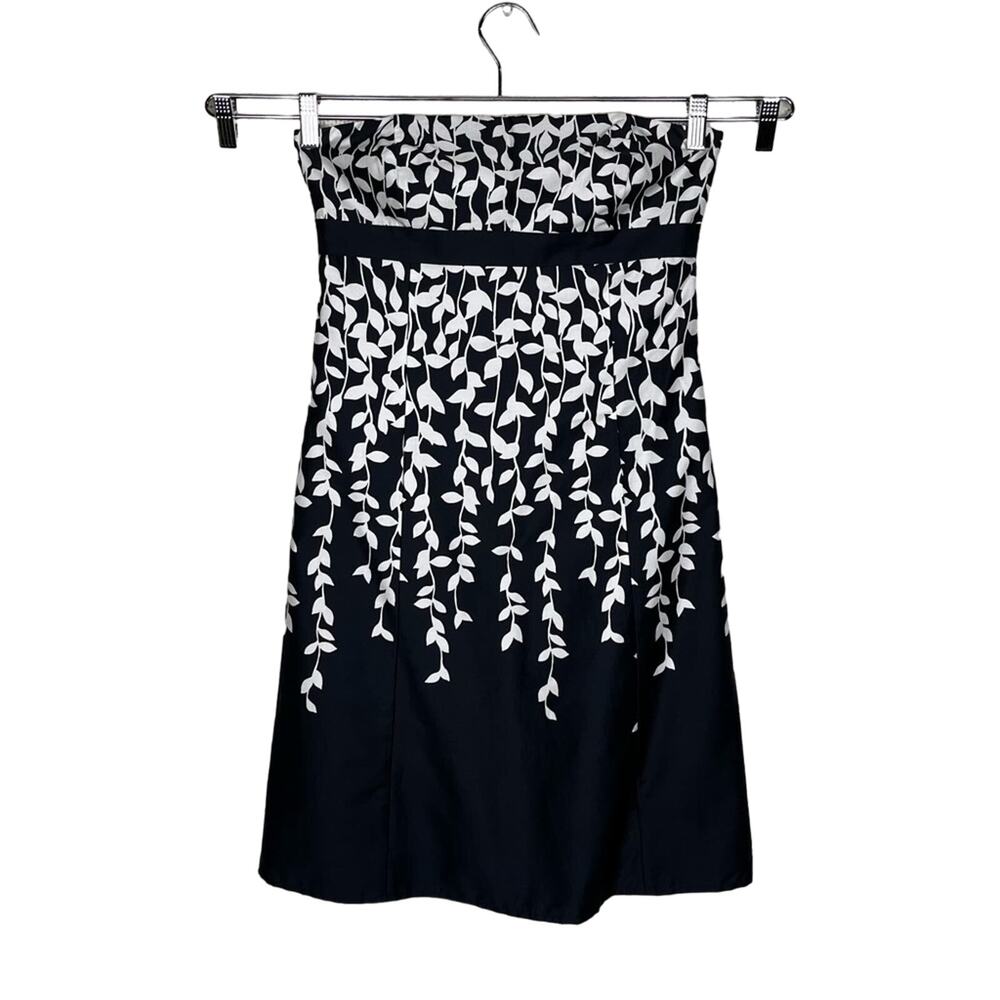ANN TAYLOR LOFT | Strapless Floral A-line‎ Dress Black and White  4